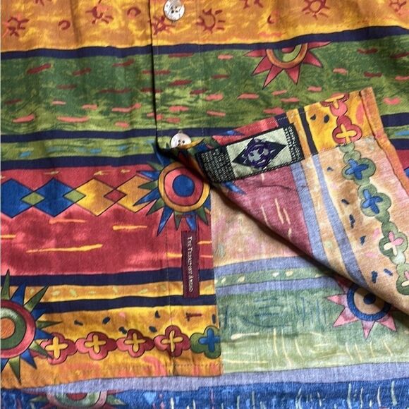 90s Vtg The territory Ahead Short Sleeve Playa Los Cocos Print Red and Brown XL - Picture 8 of 9